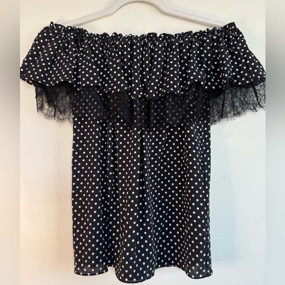 Michael Kors Collection Black and White Polka Dot Top (Size 4)